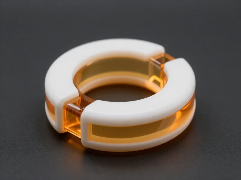 Mehrmaterial-Teil mit glaenzend starren und transparent flexiblen Zonen