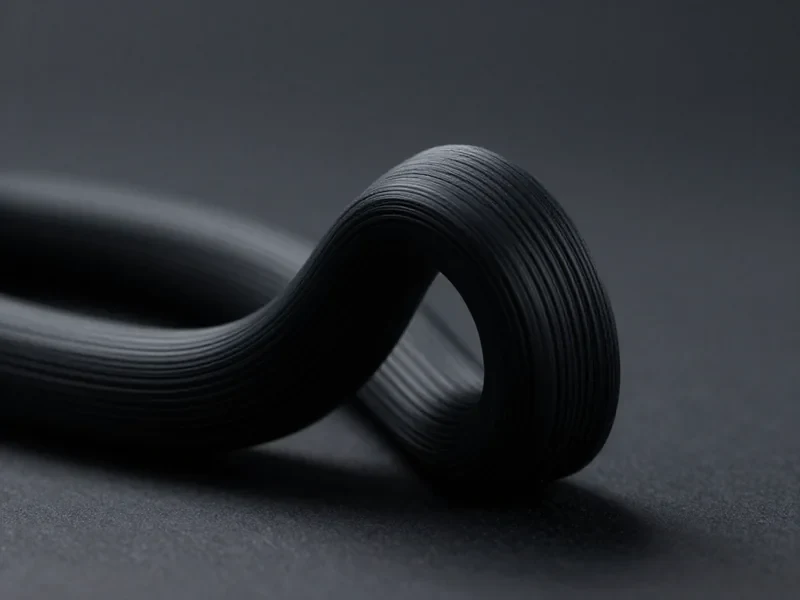 Flexibles schwarzes Bauteil, das sich unter Belastung sichtbar biegt